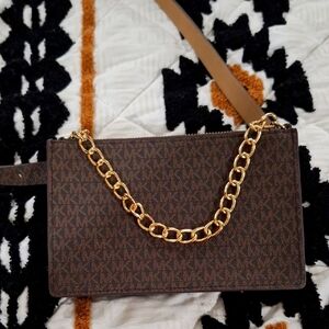 Michael Kors Brown Crossbody Bag with Gold Chain. Large
